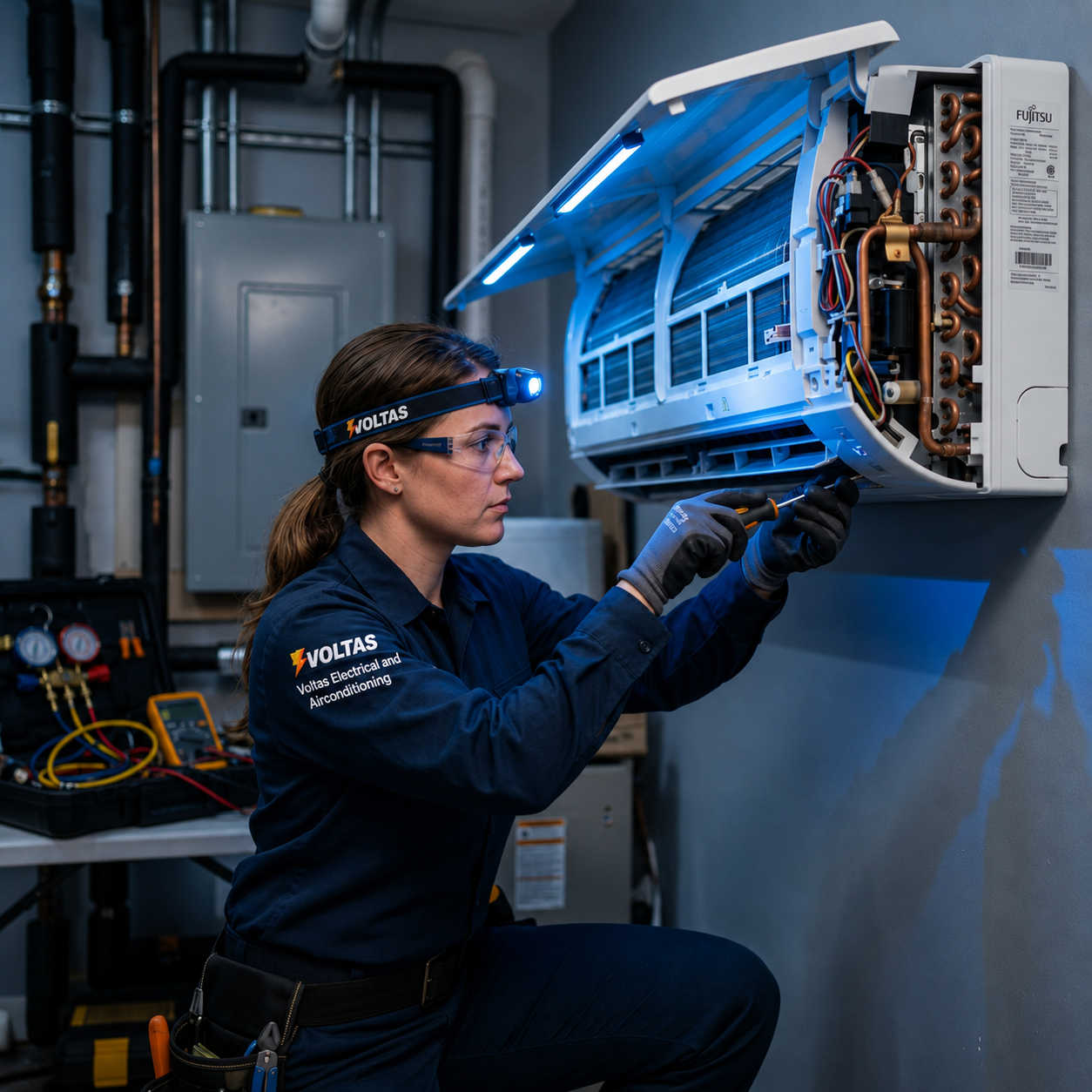 HVAC Technician repairing AC unit in Adelaide
